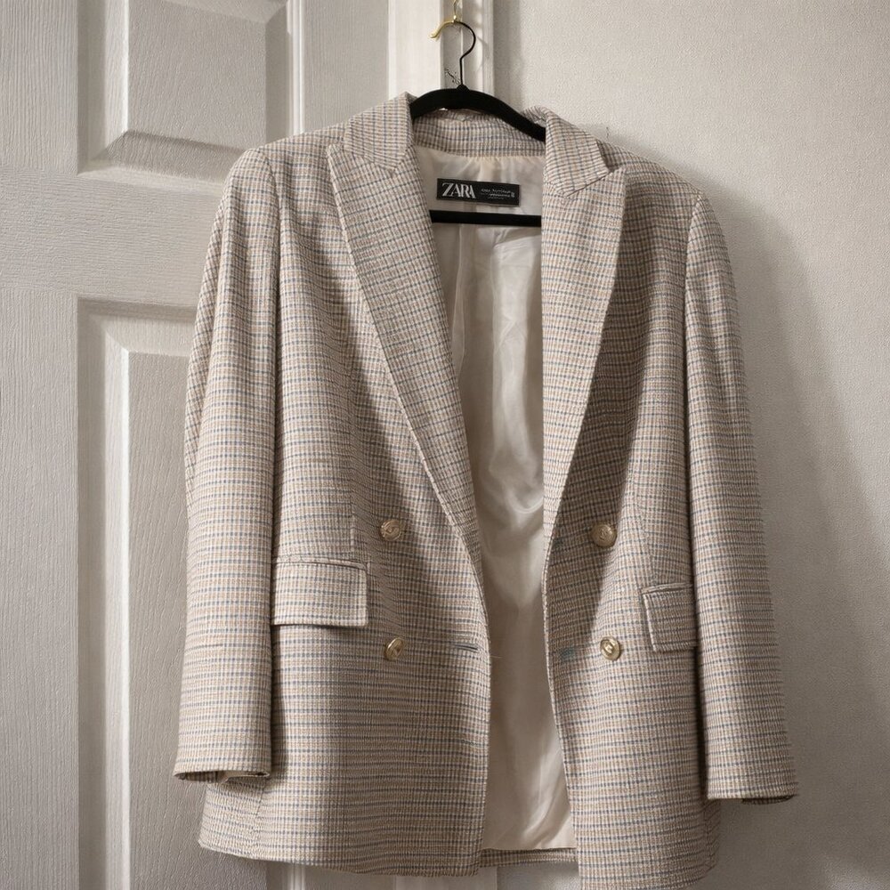 Zara Cream Double-Breasted Blazer - Picture 7 of 10